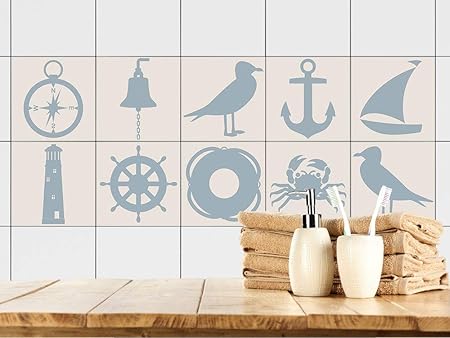 Grazdesign Fliesenaufkleber Bad Blau Beige Anker Maritim Fliesenbilder Fur Bad Fliesen Zum Aufkleben Fliesenfolie 10x10cm Set 10 Stuck Amazon De Kuche Haushalt