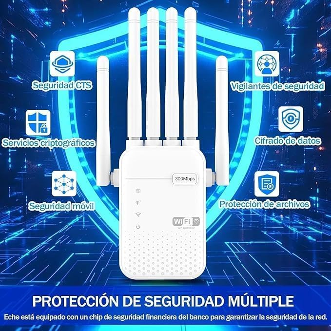2026 New WiFi Repeater 6 Powerful WiFi Amplifier, WiFi Signal Amplifier, Long Range WiFi Repeater, 6 Antennas, 2 LAN Ports, Coverage Up to 11800Sq. for Offices and Homes, Easy Installation