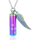 shajwo Cremation Jewelry Paw Print Urn Necklaces for Human Pet Ashes Cylinder Urn Pendant Keepsake Memorial Ash Locket Holder Necklace for Men Women