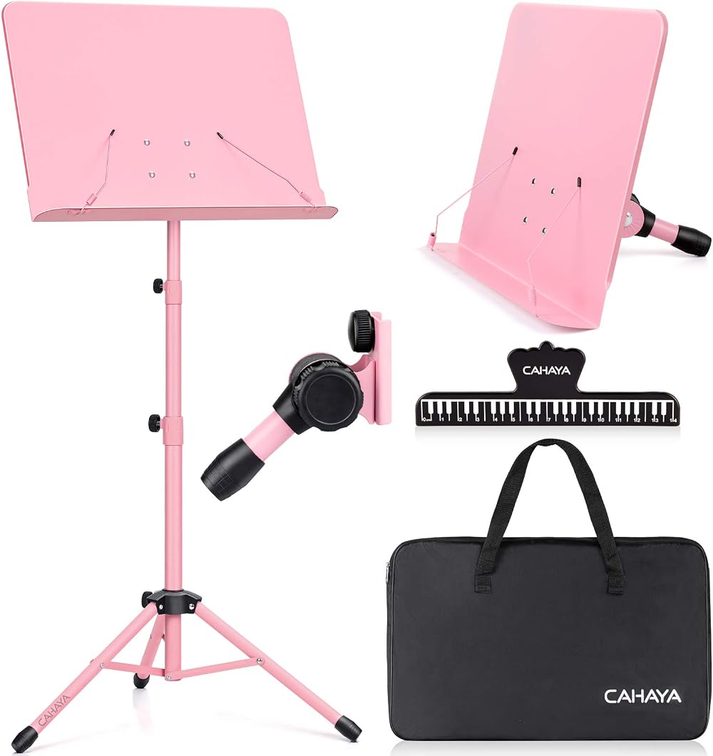 CAHAYA Sheet Music Stand Metal Portable with Carrying Bag CY0194-1 Pink