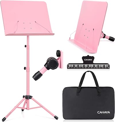 CAHAYA Sheet Music Stand Metal Portable with Carrying Bag CY0194-1 Pink