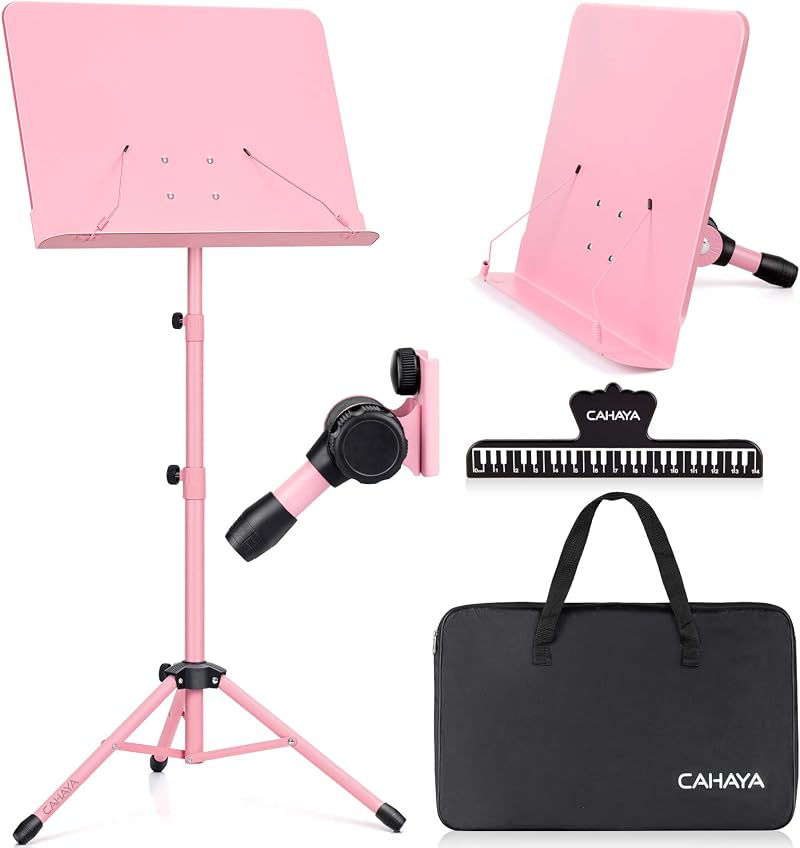CAHAYA Sheet Music Stand Metal Portable with Carrying Bag CY0194-1 Pink