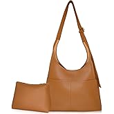2pcs Hobo Tote Bag Women – Soft Vegan Leather Slouchy Work Handbag with Zipper, Fall Hobo Purse Everyday Travel