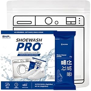 SWP Labs ShoewashPro Shoe Cleaning Powder Kit, 10 Packs | Reusable Washing Bag, No Scrubbing Needed, Made in Korea, Enzyme Cl