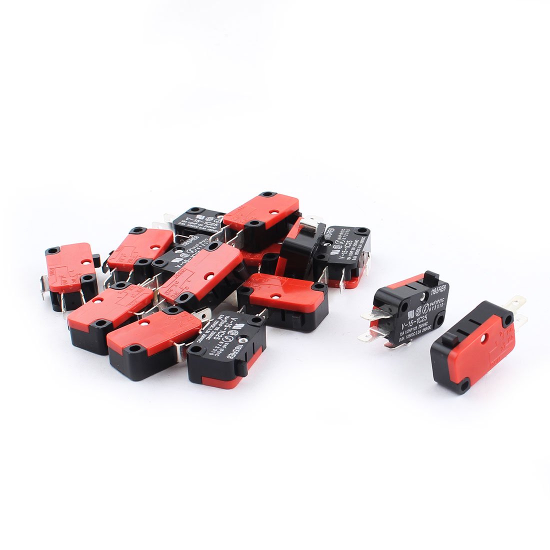 Sourcingmap a14111200ux0569 V-15-1C25 AC 250V 15 Micro Limit Switch Button SPDT Momentary Snap Action, 15 Piece