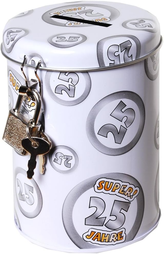 Money Box 25Silver Anniversary, metal, approx. 11 x 8.5 CM Amazon.co