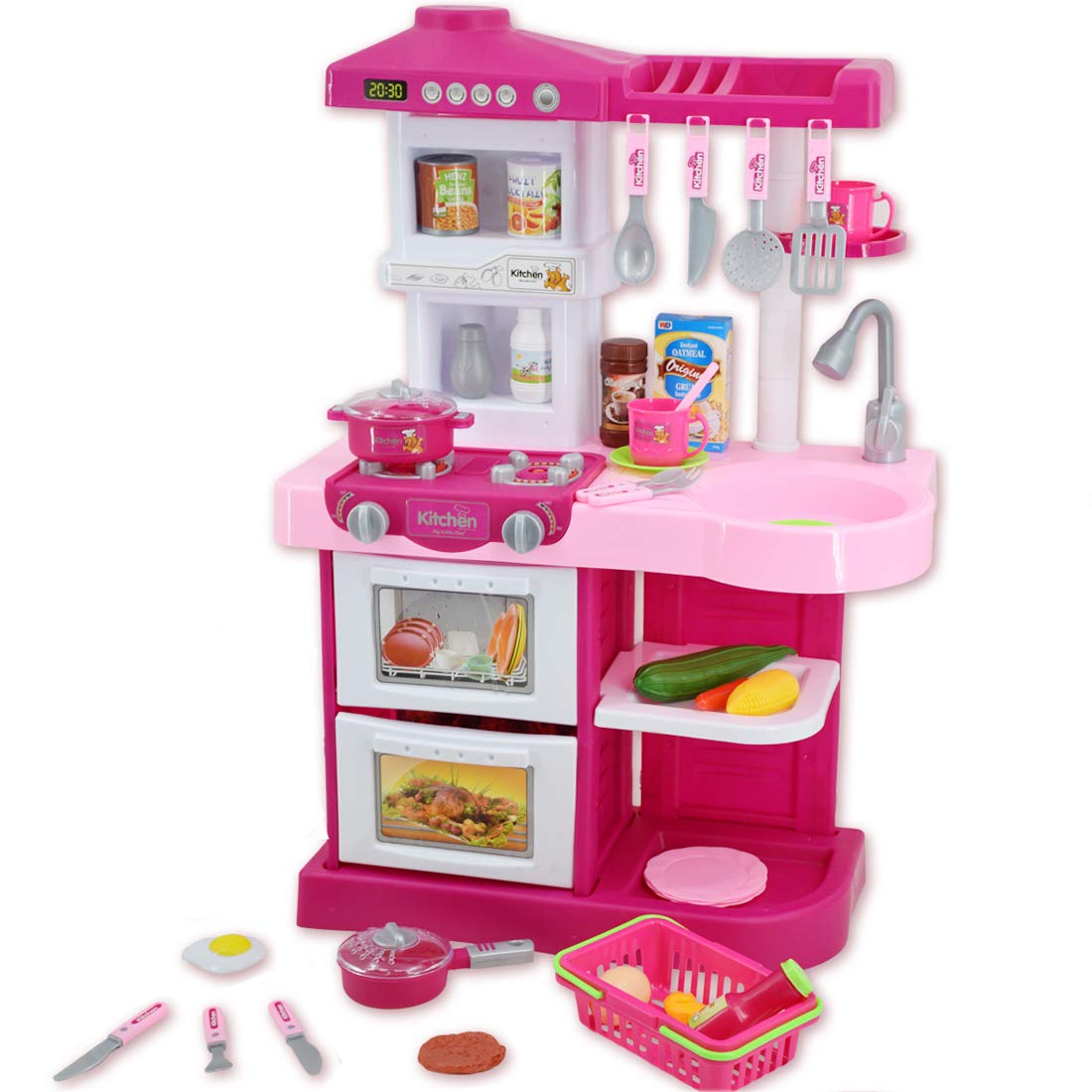 deAO Children Play Kitchen Set Toy with Play Food and Cooking Accesories