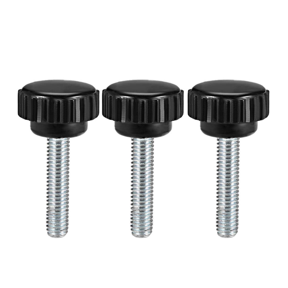 sourcing map M6 x 30mm Metric Male Thread Knurled Clamping Knobs Grip Thumb Screw on Type Hand Clamping Handle Bolt with Plastic Knobs Black 3 Pcs
