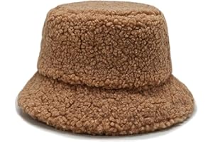 Newfancy Women Girls Winter Bucket Hat Curly Faux Fur Shearling Lambskin Fisherman Cap Warm Hat