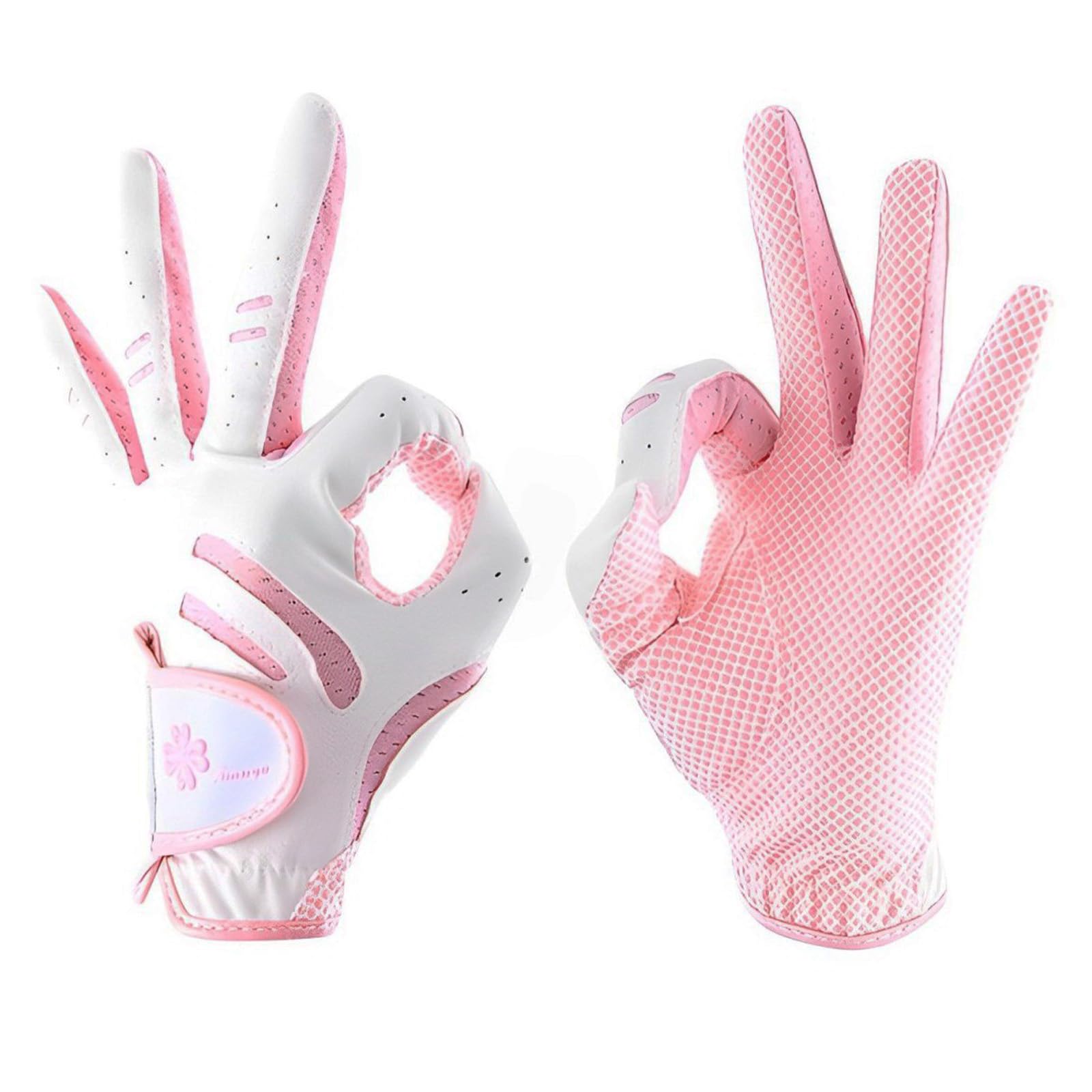 Golf Gloves Kids A Pair Youth Golf Glove Left and Right Hand Golf Glove Junior Golf Glove Boys Girls Leather Fabric Breathable Golf Accessories for Kids Stable-Grip for Perfect Swing (Pink,S)
