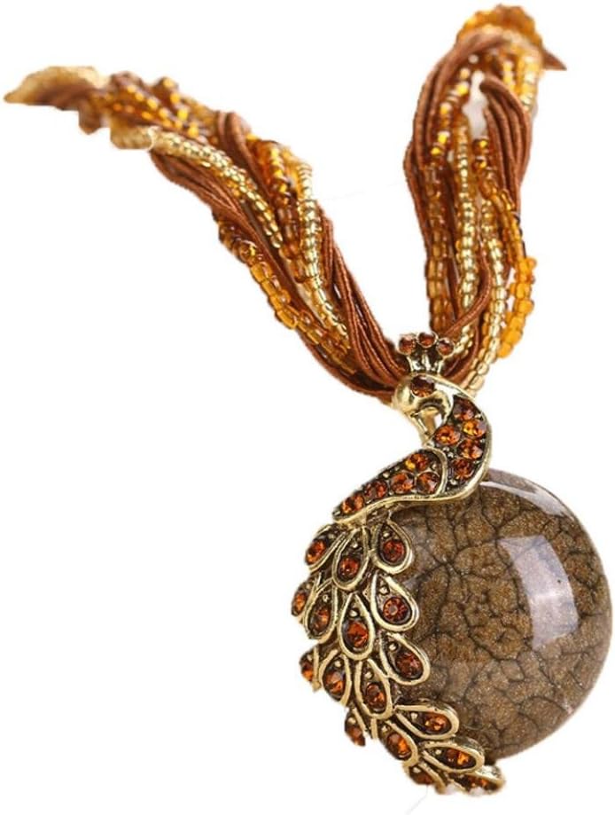 Hmlai Women's Vintage Bohemia Style Phoenix Peacock Crystal Diamond Opal Pendant Necklace Jewelry Gift for Mother