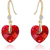 Austrian Crystal Heart Dangle Drop Earrings for Women 14K Gold Plated Hook Earring Hypoallergenic Jewelry