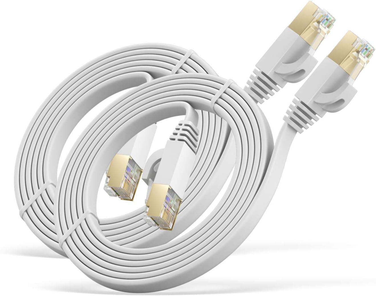 Maximm Cat 7 Ethernet Cable 5ft Flat Internet LAN Network Patch Cord RJ45 Connectors 2 Pack - White