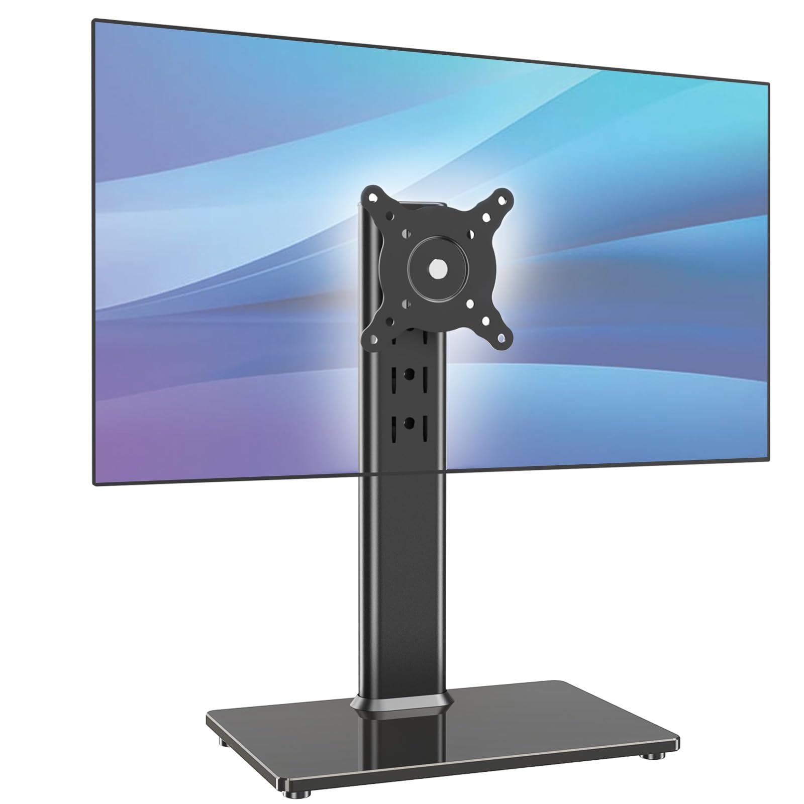 Photo 1 of Single Monitor Desk Stand Free-Standing Desk Mount Arm Riser for 13 inch to 32 inch Screen Freestanding VESA Mount Base, Adjustable Height, Tilt, Swivel, Rotation, Black AX05TB01