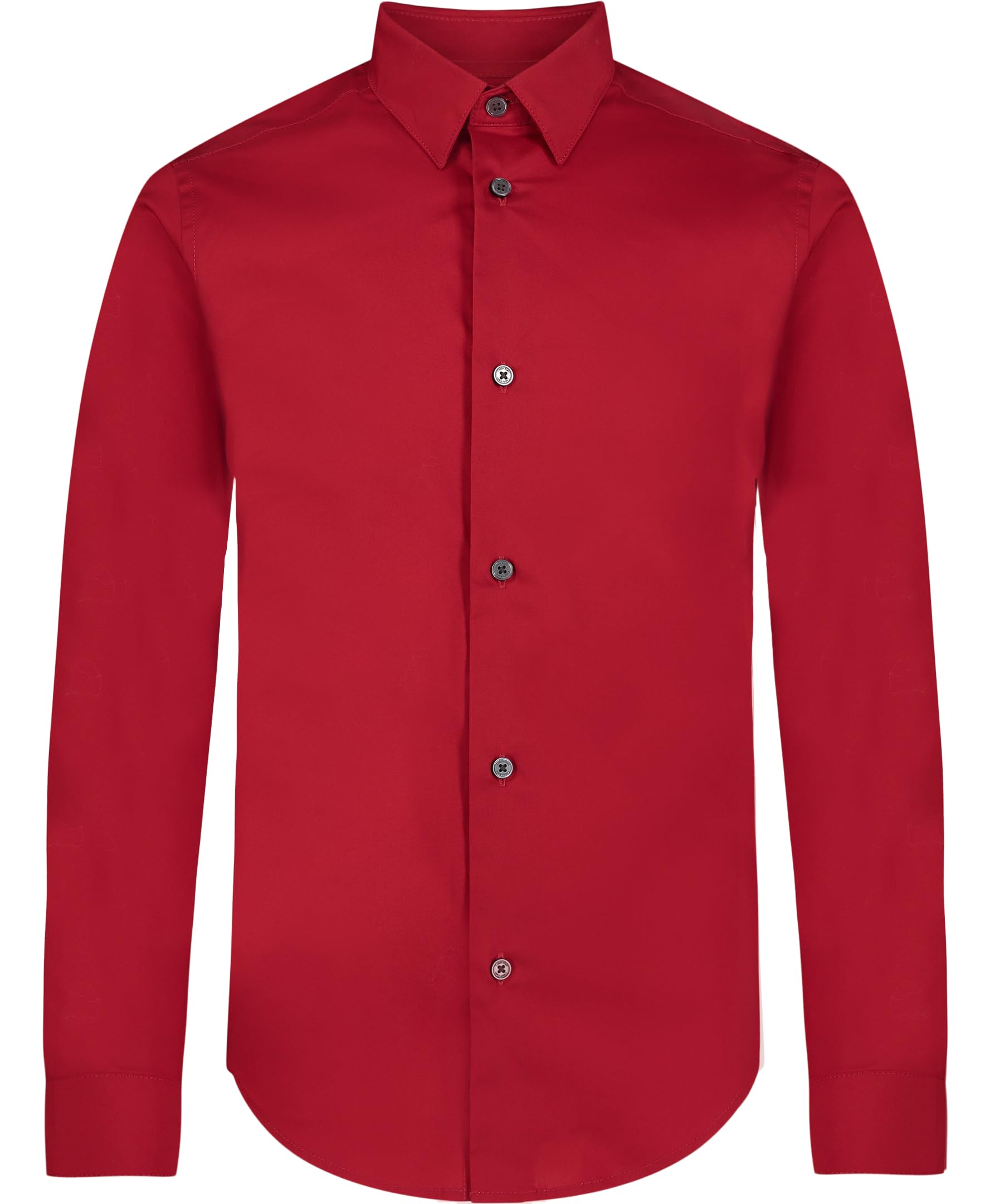 Calvin Klein Boys' Long Sleeve Slim Fit Dress Shirt, Button-Down Style with Buttoned Cuffs & Shirttail Hem, Red, 8 Image