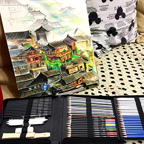 LadyRosian 71PCS Drawing Pencils Set, Portable Professional Sketch Kit, Graphite Charcoal Pencils Erasers Sketch Book Set Art Supplies for Kids, Adults and Artists