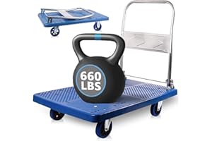 LFGUD Foldable Push Cart Dolly 660 lbs, Capacity Heavy Duty Moving Platform Trucks Hand Cart with 360° Swivel Wheels for Home Garden Warehouse Garage Workshops