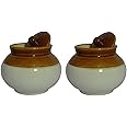 Qimacplus Ceramic handmade Pickle Jars in 750ml | 750g Achaar Martban | Ceramic Container Set for Kitchen Storage | Pottery Jars for Achar, Spices, Salt, tea, sugar | Multipurpose Jar Set Of 2