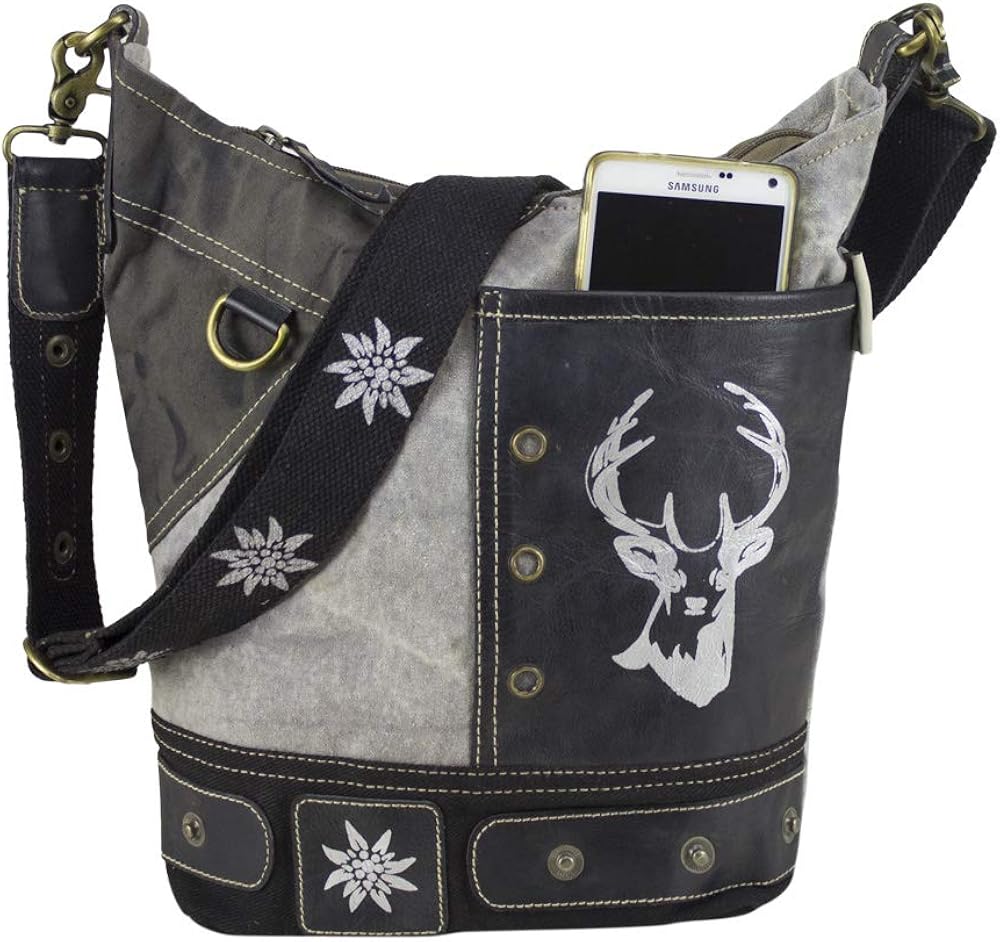 Domelo Traditional Women's Hobo Traditional Dirndl Bag Shoulder Bag Vintage Bag Shoulder Bag Handbag Canvas Bag Oktoberfest Wiesn Traditional Grey Black - Image 5
