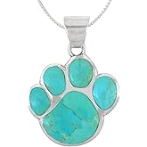 Turquoise Network Dog Paw Necklace Pendant 925 Sterling Silver Genuine Gemstones (with 20" Chain)