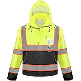 TICONN Reflective Rain Jacket Safety Jacket, Waterproof Hi Vis Rain Coat, Class III High Visibility Coat (Yellow&Black, S)