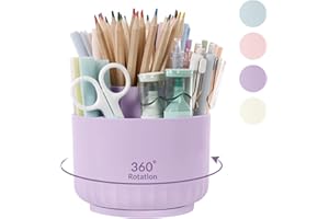 SKYDUE 360 Degree Rotating Desk Organizer, Dual-Purpose Pencil Pen Holder for Desktop, Rotating Desk Pen Organizer with 5 Slots Purple