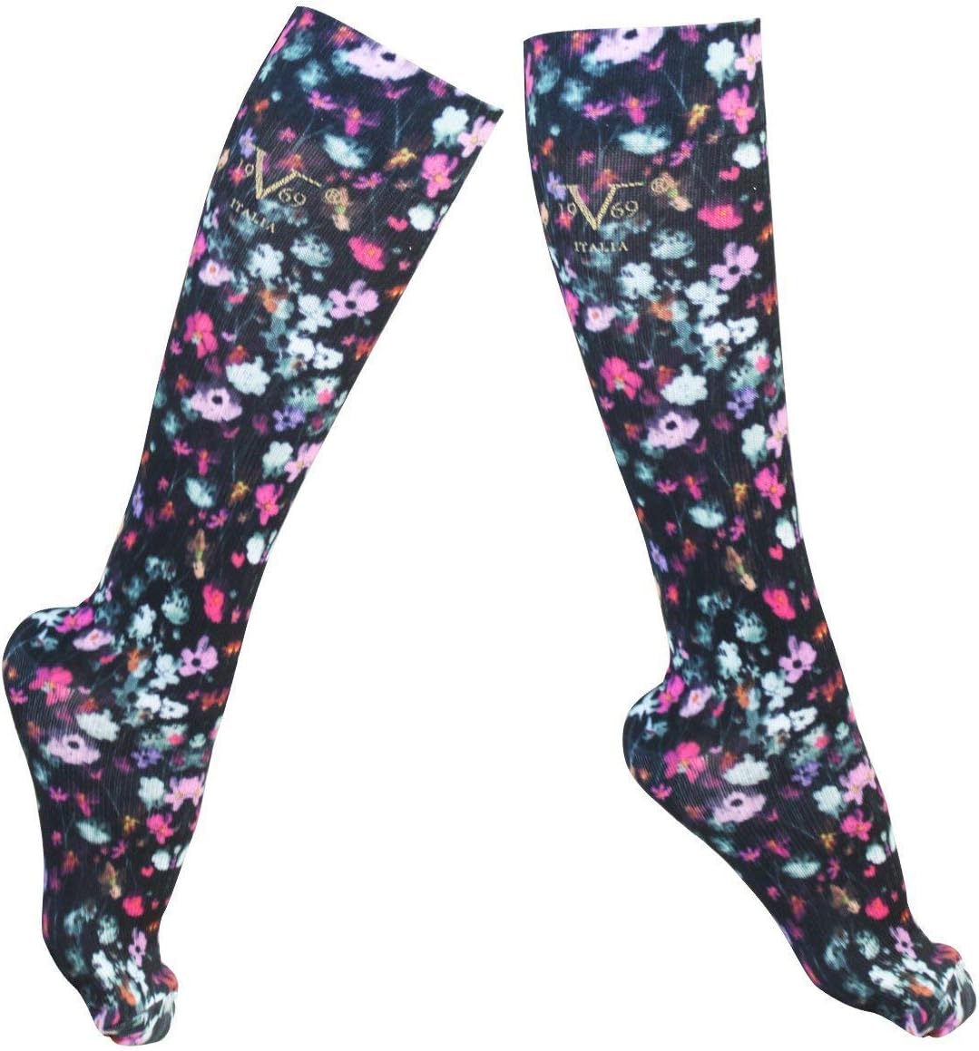 Compression Socks - 19V69 Italia - Best Socks for Travel, Running, Athletes, Pregnancy, Medical, Varicose Veins, Edema, Diabetic - Floral Design - L/XL (W 10-13 / M 9-12)