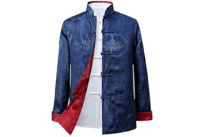 JSJTAMUS Tang Suit Men Hanfu Chinese Traditional Clothes Long Sleeve Top, Can be Worn on Both Sides,Tang Suit Jacket Men Silk