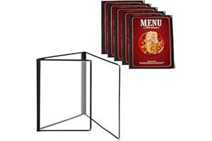 CIWENKAI 5PCS Menu Covers 8.5 x 11 Inch - 3Page 6 View Transparent Restaurant Menu Covers, Fits A4 Size Paper，Bar Cafe Restaurant Book Black Folder(3 Page)