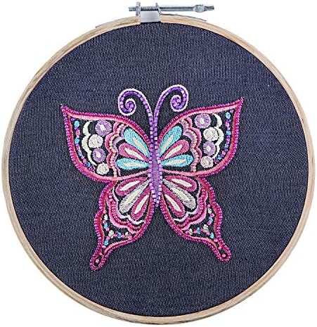 The Bombay Store - Butterfly Wall Decor-Hand Embroidered Canvas on Wood Frame - 22 cms