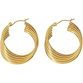 DIAMANTIO Statement Gold Twisted Hoop Earrings for Women – 18K Gold Plated, Textured Retro Style Lightweight Hoops for Casual and Elegant Outfits