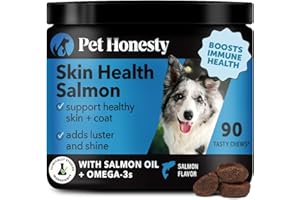 Pet Honesty Skin Health Salmon Chews - Itch Relief for Dogs, Omega 3 Fish Oil for Dogs, Natural Salmon Oil for Dog Chews for Healthy Skin & Coat, May Reduce Shedding, Dog Fish Oil Supplements - 90 Ct