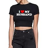 Funnydove I Love My Husband Gaphic Crop Tshirt Women