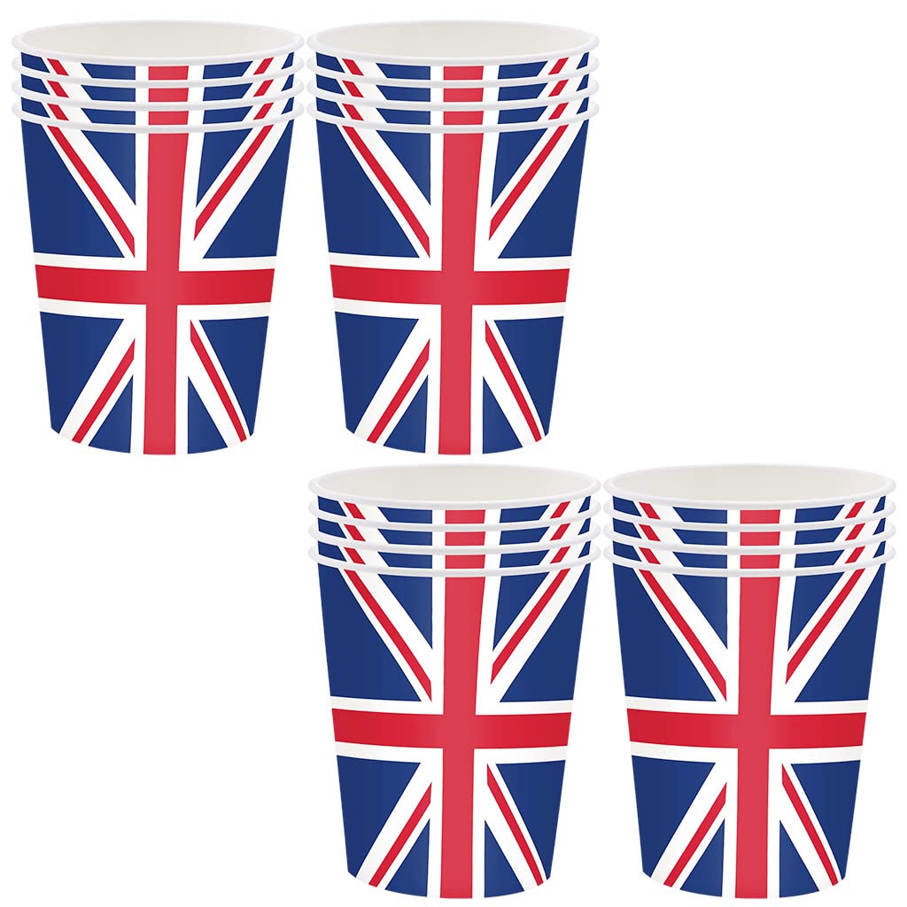 7" Union Jack Paper Cups,16P King Charles III Coronation Souvenir 2023 Decorations Plates Union Jack Party Supplies British Party Decor UK Flag Cups for National Events King to the Throne,Street Party