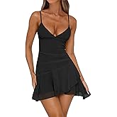 Caracilia Women's Sexy Mesh Ruched Bodycon Mini Dress Summer Sleeveless V Neck 2026 Club Party Cocktail Short Dresses