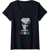 Womens Peanuts Snoopy USA V-Neck T-Shirt