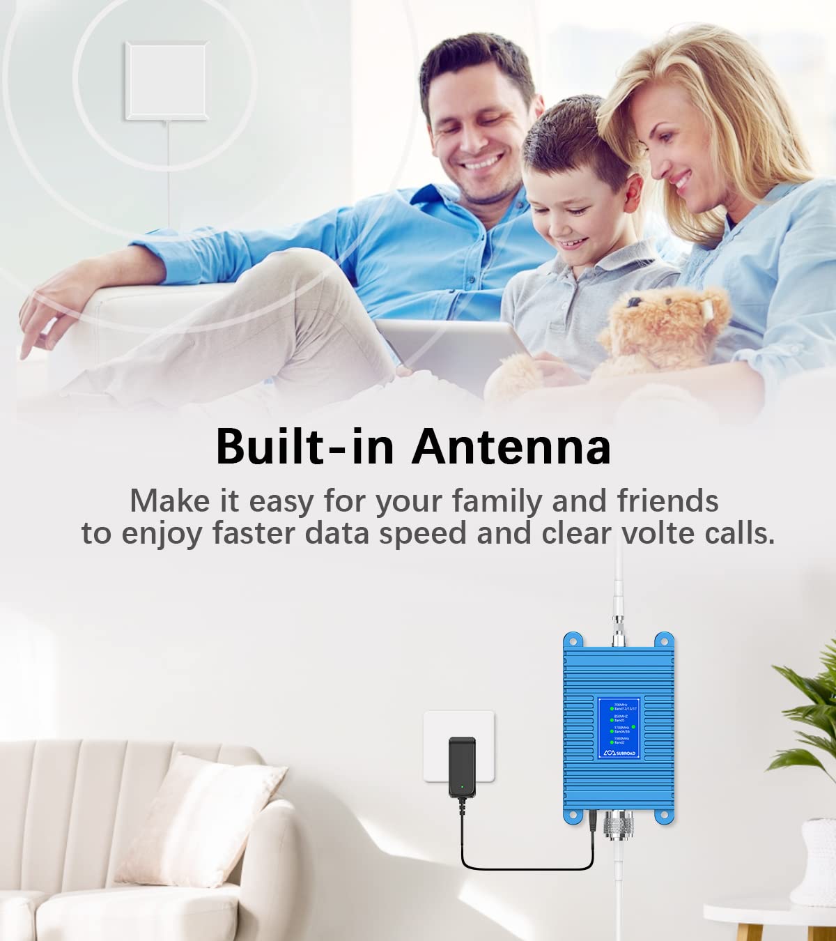 Subraod Cell Phone Signal Booster for Home 5,000 sq ft with Outdoor/Indoor Antennas Extend Phone Battery Life Cell Phone Booster Boosts 5G 4G LTE 3G for Verizon AT&T and All US Carriers,FCC Approved