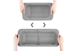 WYOK Collapsible Colander Kitchen Extendable Strainer Fruits Vegetables Noodle Pasta Food Drain Basket Space-Saver Portable Drainer Over Sink (1, 3#Grey)