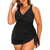 Daci Plus Size Swim Dress - One Piece Swimsuits Tummy Control Bathing Suits Flowy Asymmetrical Swimwear with Bottom Built in