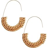 MINACHI Boho Handwoven Rattan Dangle Drop Earrings, Bohemian Summer Beach Statement Jewelry Gift for Women (2)