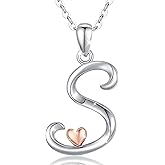 CELESTIA 925 Sterling Silver Initial Necklaces 26 Letter with Rose Gold Heart - 18 Inch Chain