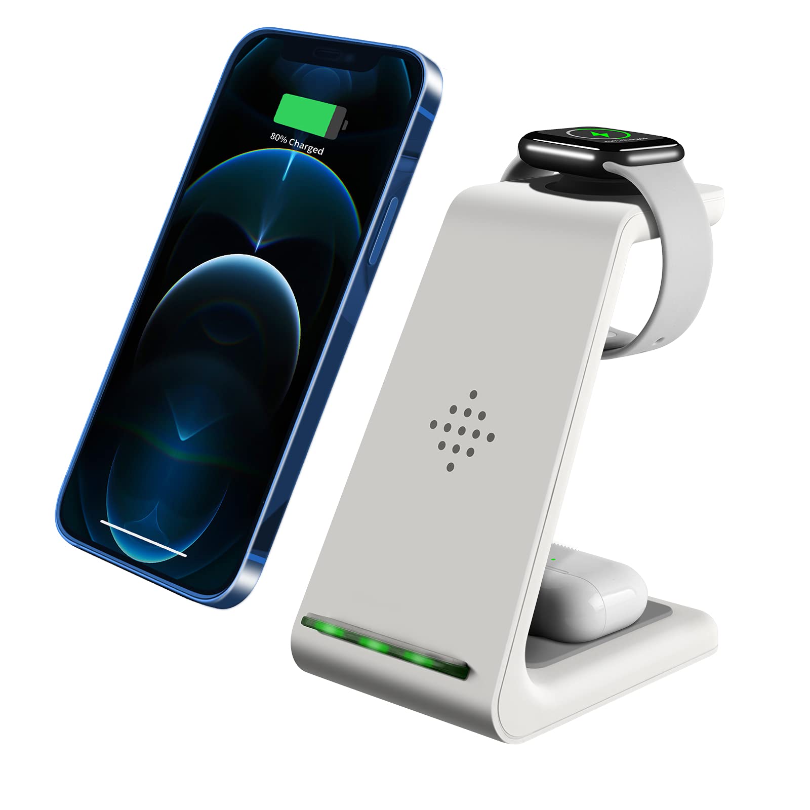 Wireless Charger,3 in 1 Fast Wireless Charging Station for iPhone 14/13/12/11/Pro/Pro Max/XS Max/XR/Android, Qi-Certified Phone Watch Charger for Apple Watch 7/6/5/4/3/2/SE,Docking Station for AirPods