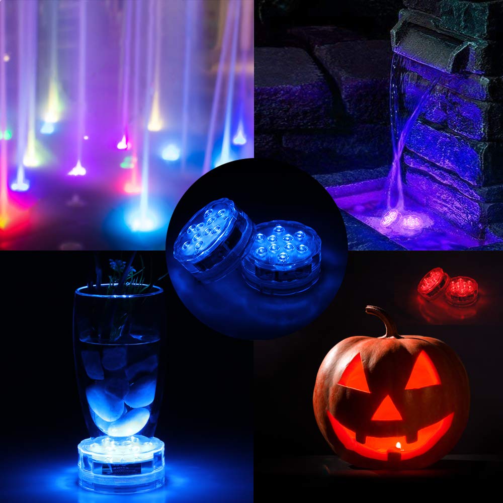 Qoolife Submersible LED Lights Magnet New Generation RF Remote Controlled Battery Powered Pool Pond Waterproof Lights for Indoor Outdoor Fountain,  Waterfall, Spa, Bathtub, Vase, Underwater Decor