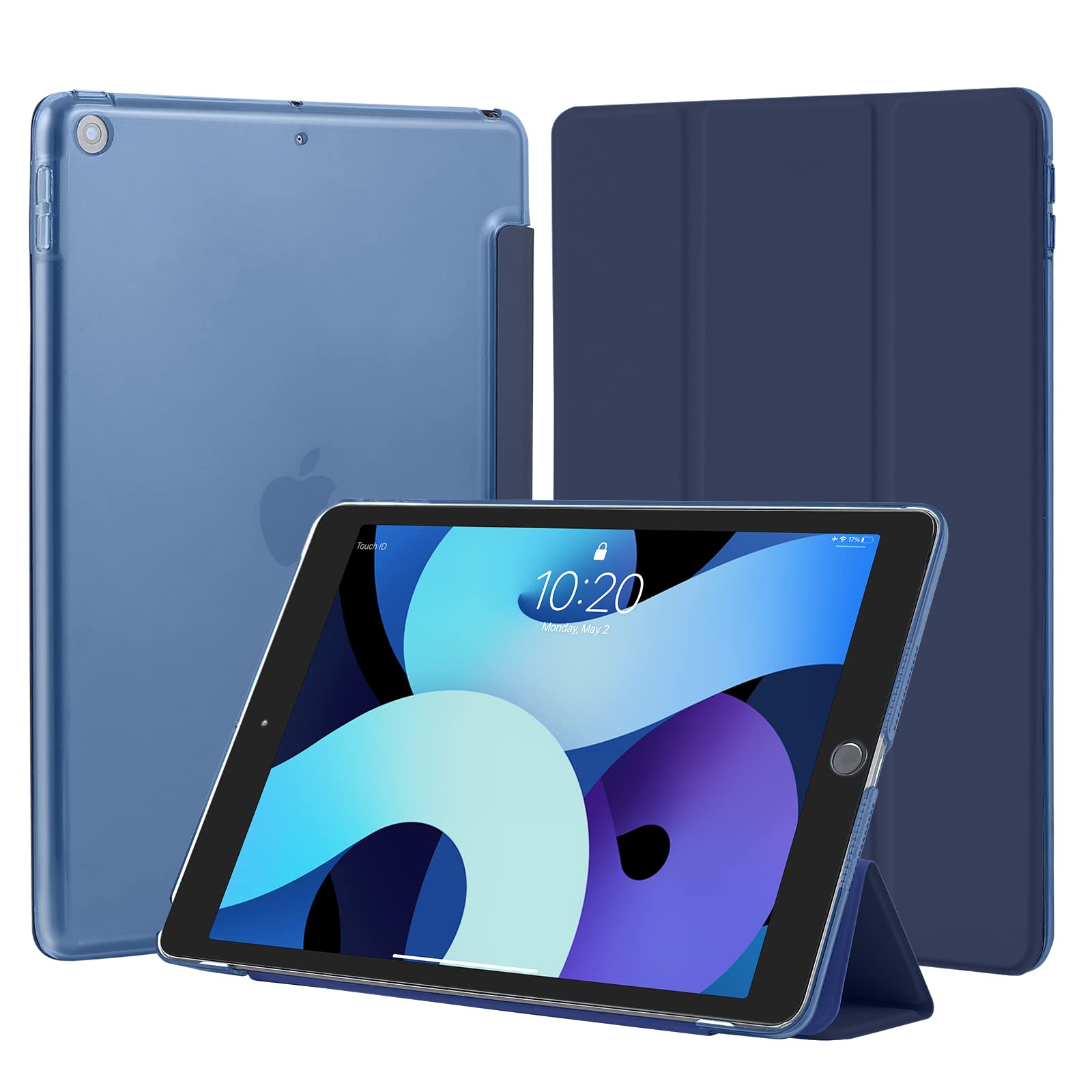 4UBonLife Case for iPad 9th/8th/7th Generation 10.2 inch 2021/2020/2019, Slim Stand Protective Case with Translucent Frosted Hard Back Cover Shell, Dark Blue — image 1