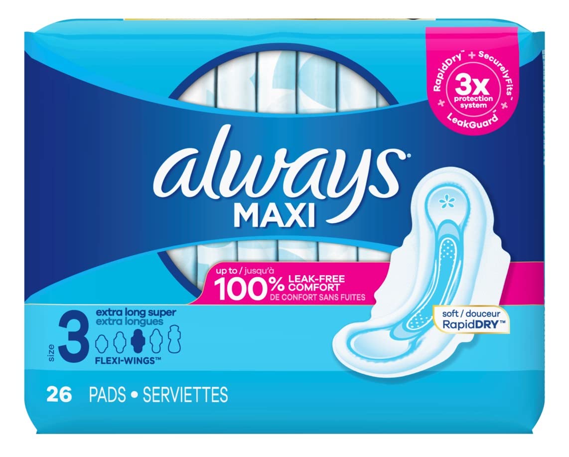 Always Pads Maxi Extra-Long Size 3-26 Count Super (2 Pack)