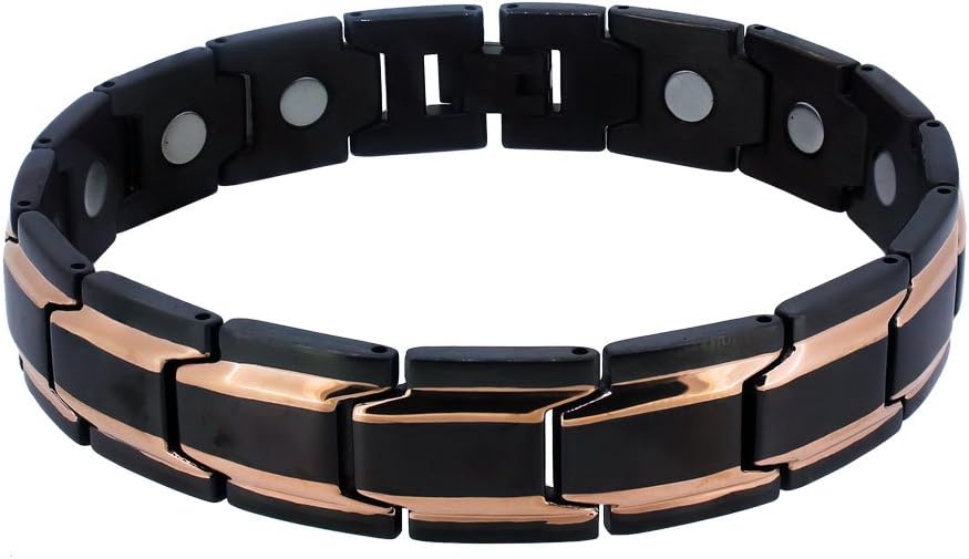 Aarogyam Energy Jewellery Black Rose Gold Plated Bio Magnetic Therapy Metal Chain Bracelet For Unisex