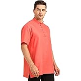 ITOS365 Men’s Poly Cotton Short Kurta Shirt Style | Half Sleeve Mandarin Collar Ethnic Kurta for Casual & Daily Wear
