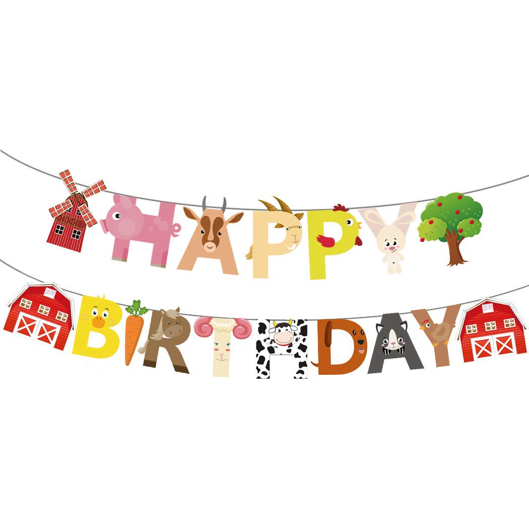 Happium Farm Happy Birthday Party Banner, Farm Animal Theme for Baby Shower, for Animal Birthday Kids Party Decoration for 1st 2nd 3rd 4th Bday