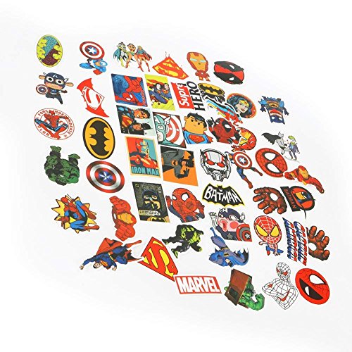 Cartoon Stickers, Echeer Superheros PVC Waterproof Stickers for Decorate Laptop, Notebooks, Car, Bicycle, Skateboards, Luggage etc (50PCS No-Duplicate Stickers Pack) (Pack-A) - Thumbnail 2
