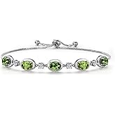 Gem Stone King 925 Sterling Silver Green Tourmaline and Green Peridot and Lab Grown Diamond Bracelet For Women | 4.30 Cttw | Gemstone October Birthstone | Oval 7X5MM | Fully Adjustable 9 Inch